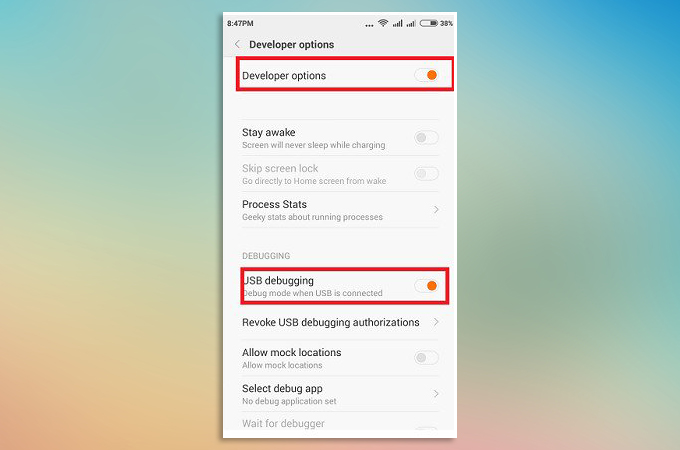 enable usb debugging