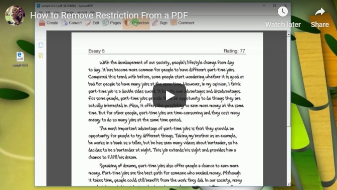 Video for Removing PDF Restriction
